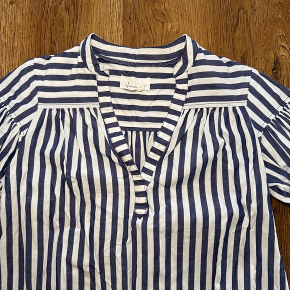 Anthropologie Darcey Popover Swing Top Casual Blue White Stripe Cotton Sz Small - Picture 2 of 10